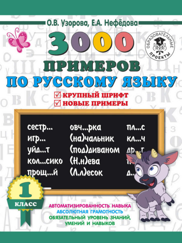 3000 примеров по русскому языку. 1 класс. Крупный шрифт. Новые примеры. Автоматизированность навыка. Обязательный уровень знаний